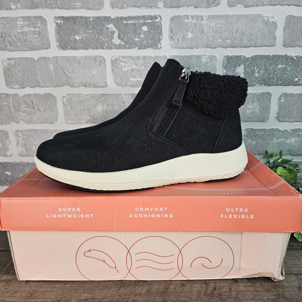 Easy‎ Spirit SEELIN3 Faux Fur Lined Zip Ankle Boots Black Comfort Shoes 9.5M NIB